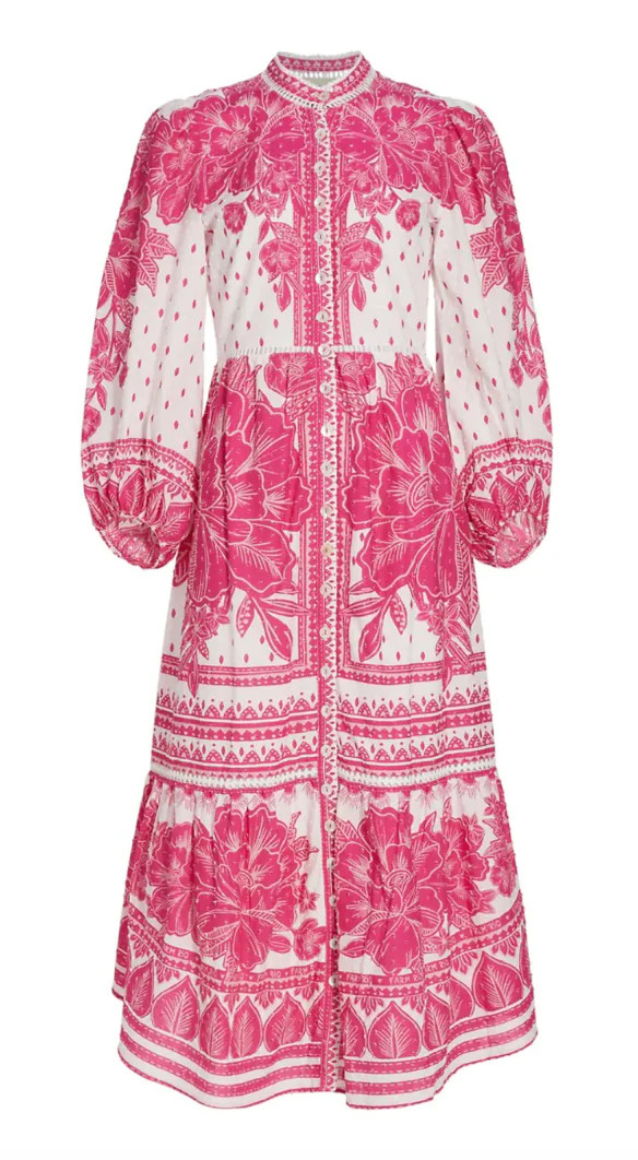 Farm Rio Pink Tropical Woodcut Viscose Midi Dress | Minette