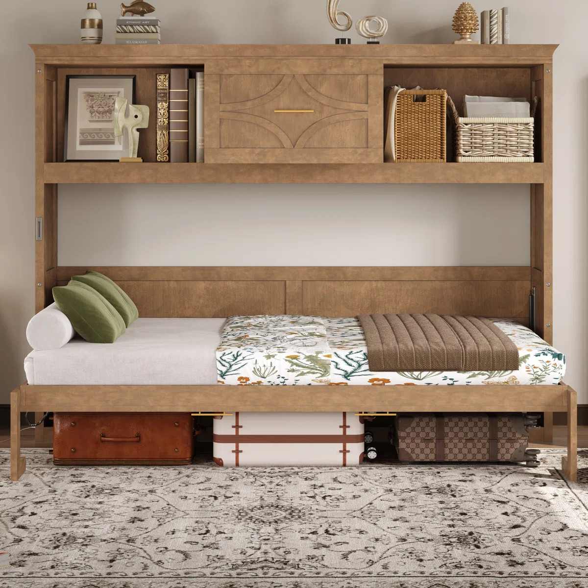 Burkhalter Twin Size Rustic Murphy Bed With Charging Station And Storage for Guest bedroom, Small... | Wayfair North America
