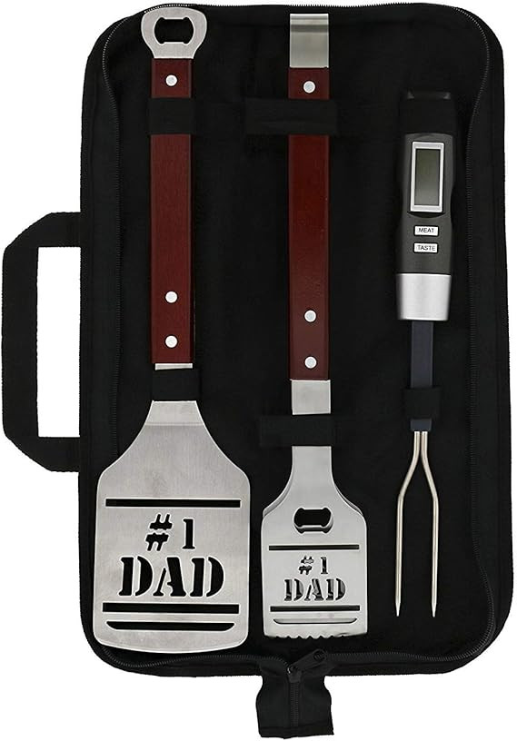 BBQ Grill Tools Set Gift for Dad, 4 Piece Set, Number 1 Dad Tongs, Spatula, Digital Thermometer a... | Amazon (US)