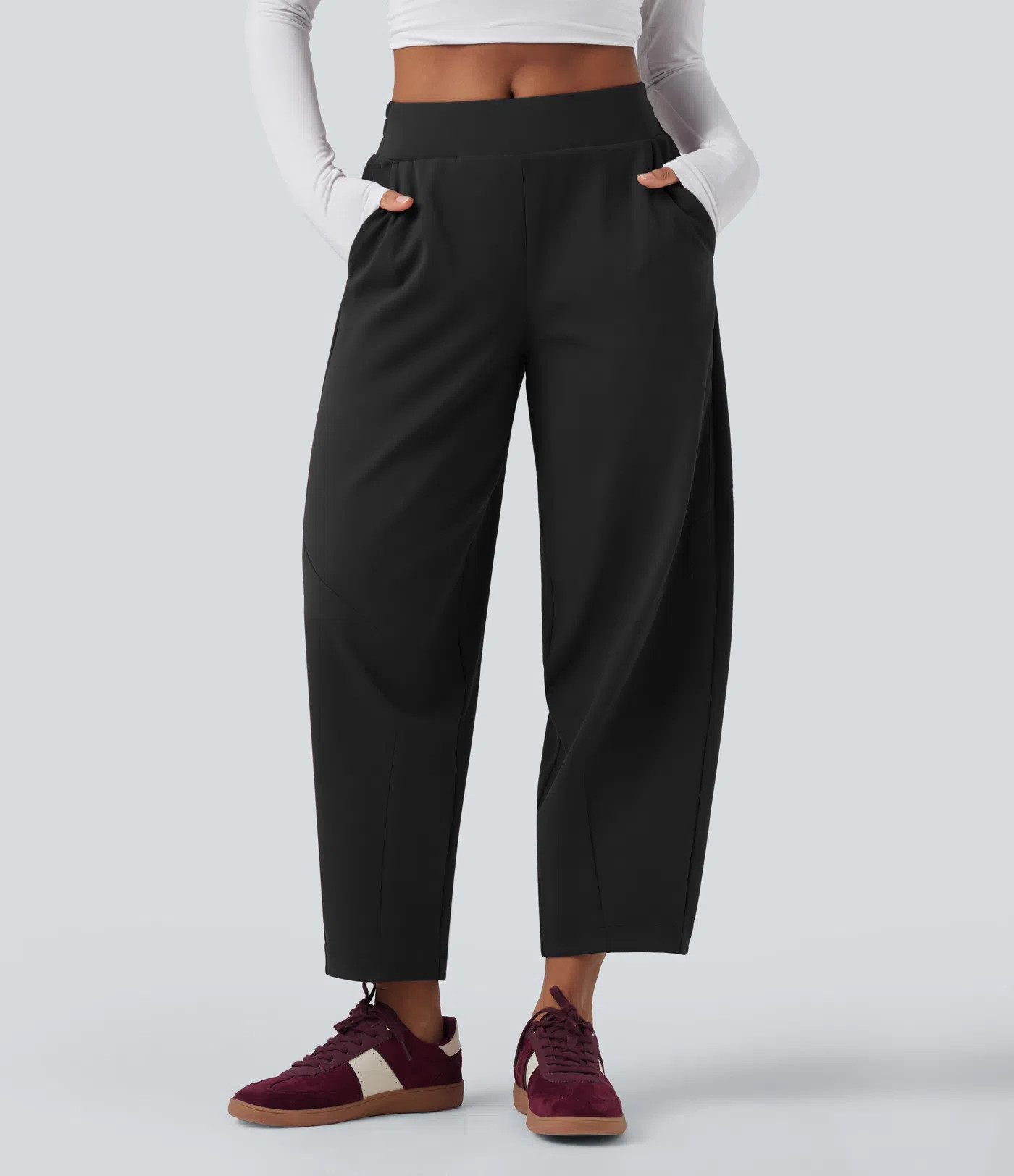 Women’s DayStretch Mid Rise Casual Barrel Leg 7/8 Pants with Pockets - Halara | HALARA