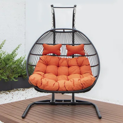 Folding Double Egg Chair Swing Rattan Wicker 2-Seater Porch Swing with Stand for Outdoor & Indoor | Wayfair North America