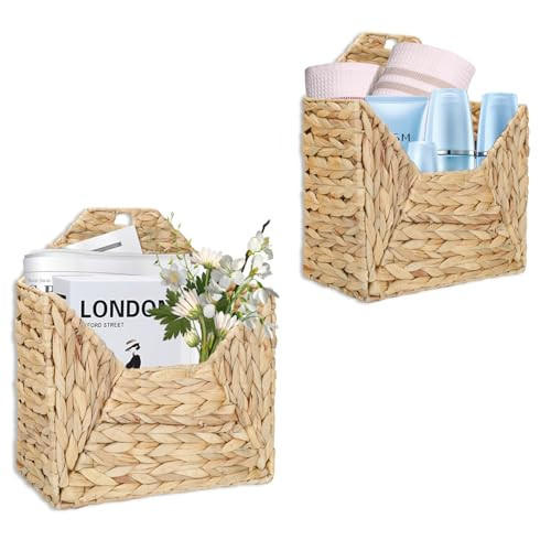 TKGKHK Wall Mounted Storage Baskets, 2PCS Handmade Water Hyacinth Storage Baskets Wall Hanging Organizing Container for Living Room,Bedroom,Kitchen (Large+Small) | Amazon (US)