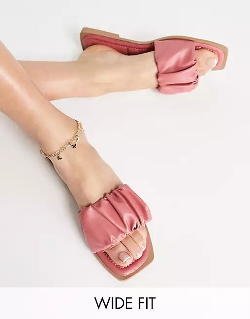 Simply Be Wide Fit ruched flat mules in pink | ASOS (Global)