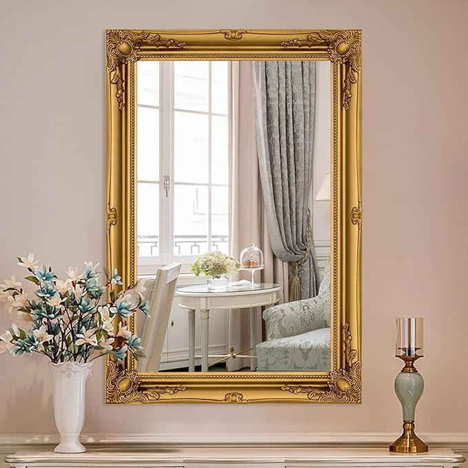 Vintage Wall Mirror, Traditional Gold Mirrors for Wall, Antique Baroque Mirror with Ornate Frame,... | Amazon (US)