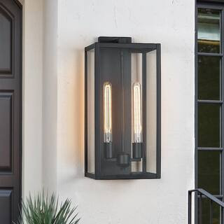 Trevot 2-Light 20.5 in. Modern Black Outdoor Wall Sconce Lantern | The Home Depot