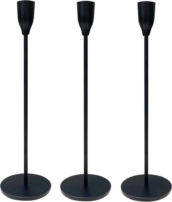 Black Matte Set of 3 Candlestick Holders 11.75" Extra Tall Taper Candle Metal Holder Centerpiece ... | Amazon (US)