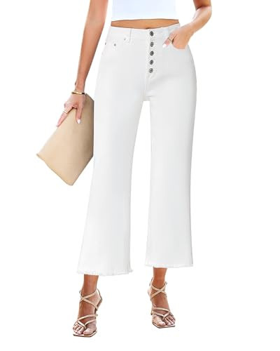 GRAPENT White Pants Women White Jeans Women White Pants White Jeans White Outfit White Capris for Women White Capri Pants for Women Womens White Pants Color Cream White Size S Small Size 4 Size 6 | Amazon (US)