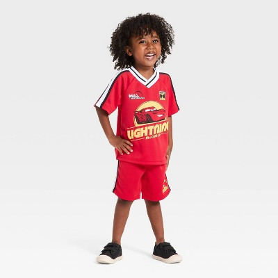 Toddler Boys' 2pc Disney Cars Lightning McQueen Jersey Shirt & Shorts Set - Red 12M | Target
