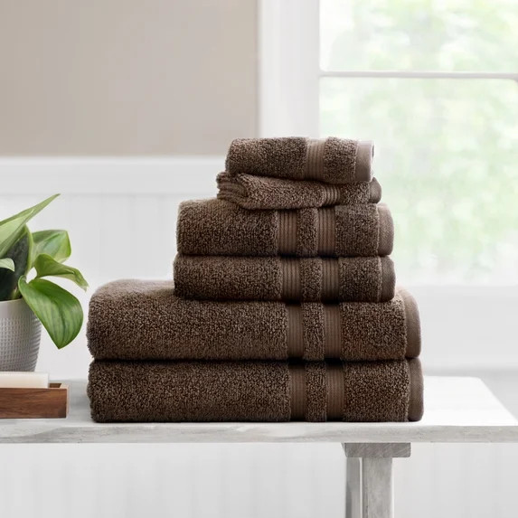Mainstays Performance Cotton 6-Piece Bath Towel Set, Super Soft Quick Dry Fade Resistant, Solid B... | Walmart (US)
