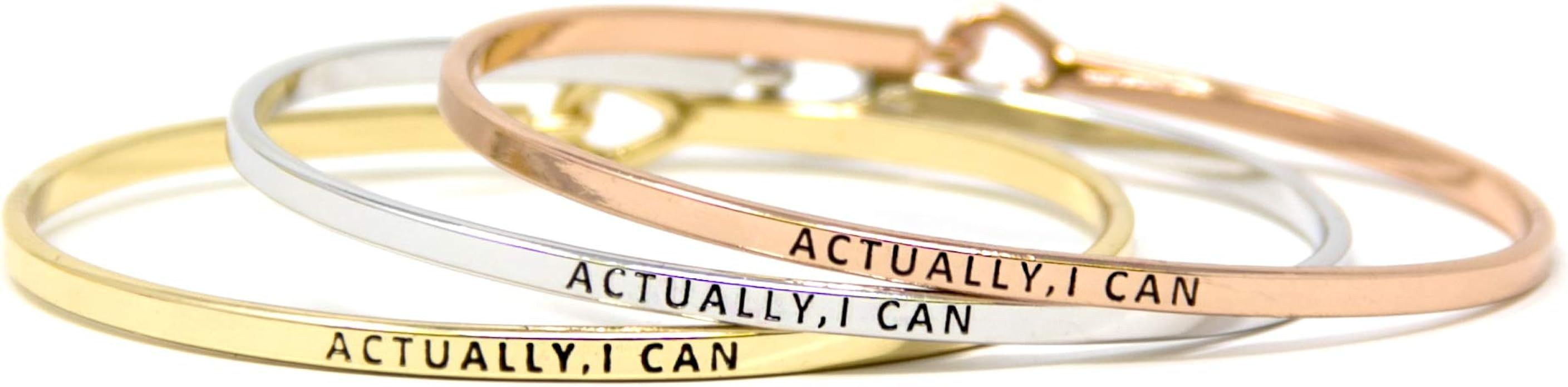 by you Inspirational Positive Quote Message Engraved Thin Cuff Bangle Hook Bracelet | Amazon (US)