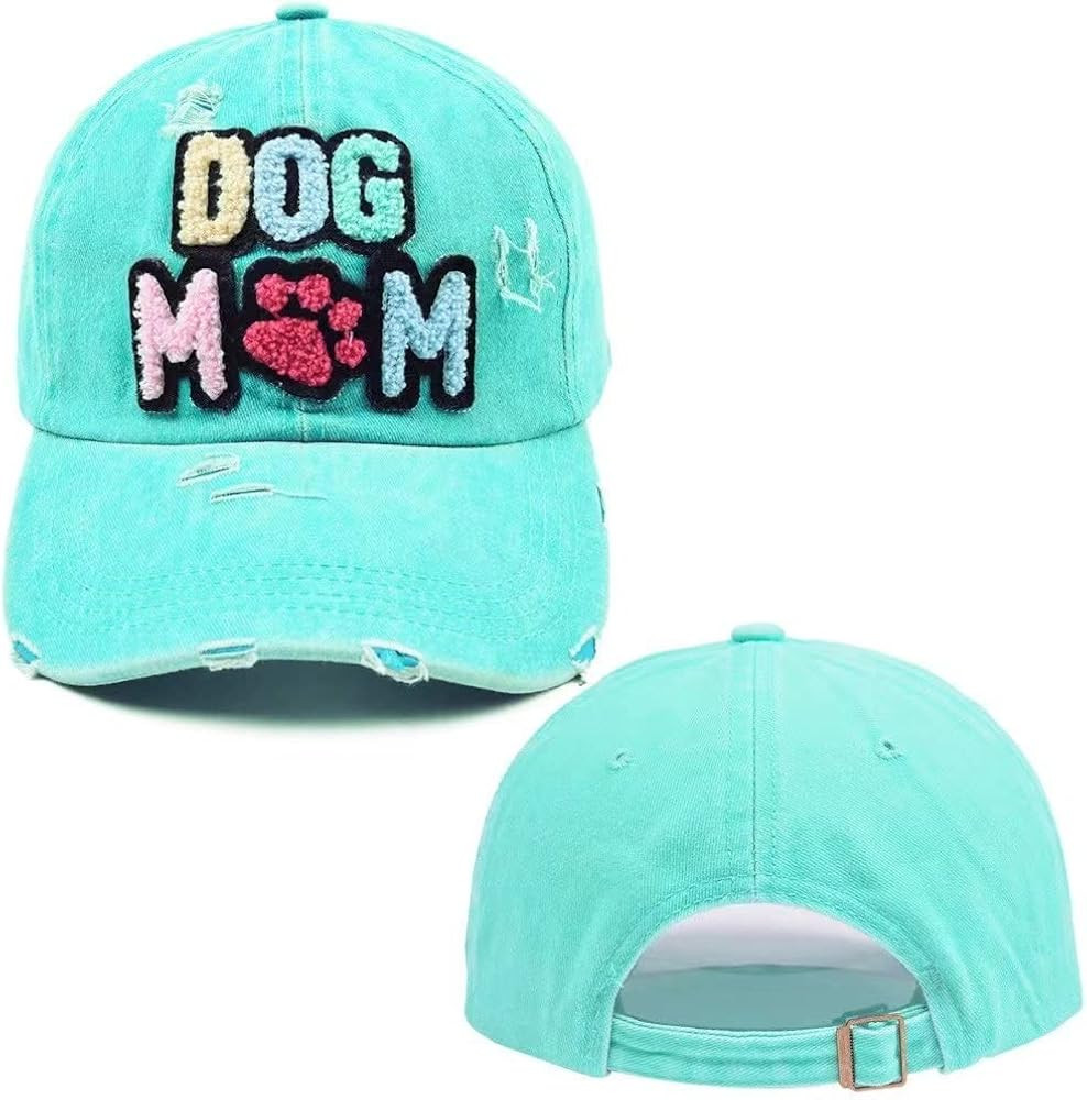 Colored Embroidery Logo Dog Mom Hat Washed Cotton Distressed Ripped Baseball Hat Adjustable Snap ... | Amazon (US)