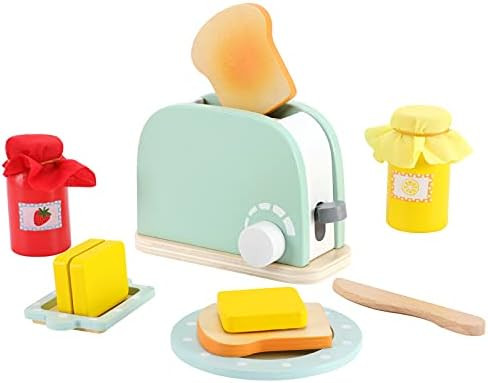 WHOHOLL Wooden Kitchen Toys, 11Pcs Pop Up Toaster Play, Bread Maker with Bread Slice Knife Butter... | Amazon (US)