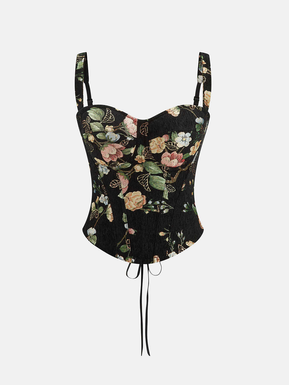 Floral Print Corset Top with Lace-Up Back | Commense