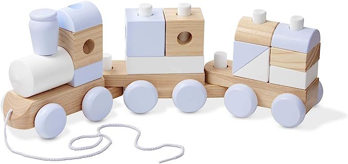 Melissa & Doug Jumbo Wooden Stacking Train – 3-Color Natural Wooden Toddler Toy (17 pcs) | Amazon (US)