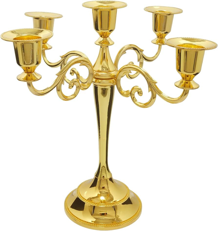 5-Arm Metal Candelabra Candle Holder Table Centerpiece, Gold | Amazon (US)