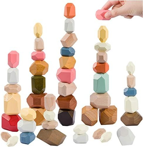 BESTAMTOY 36 PCs Wooden Sorting Stacking Rocks Balancing Stones ,Educational Preschool Learning M... | Amazon (US)