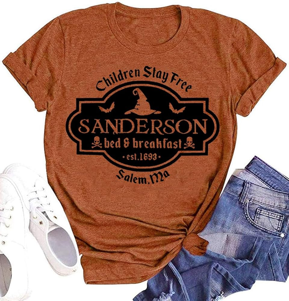 Halloween Shirt Women Sanderson Letter Print Graphic Plus Size Hocus Pocus Fall Tees Tops | Amazon (US)