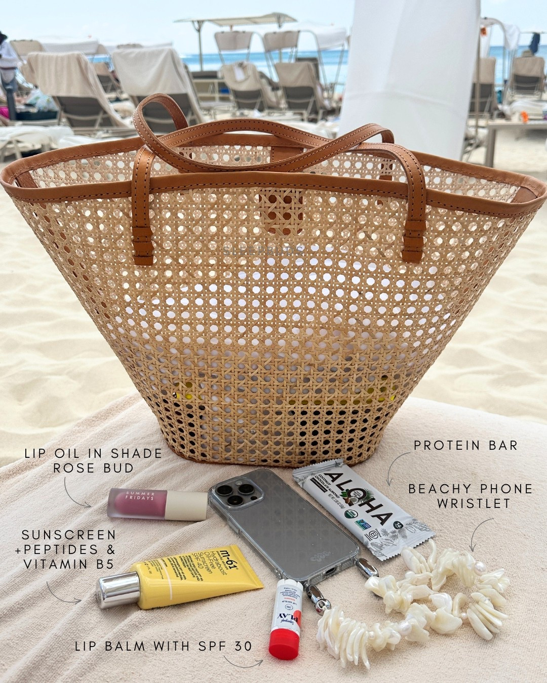 Beach bag essentials ☀️ vacation essentials, beach tote, sunscreen, lip care, iPhone wristlet, phone wristlet. Note: my exact wristlet is sold out currently. I’ve linked similar options by same brand and goes with the supporting case. 🤍 

#LTKFindsUnder100 #LTKBeauty #LTKTravel