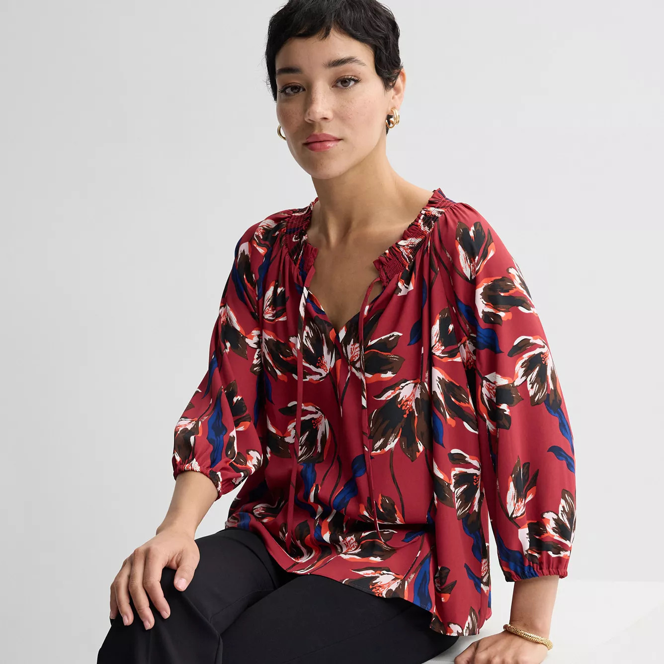Women's Nine West Tie Neck Popover Blouse | Kohl's