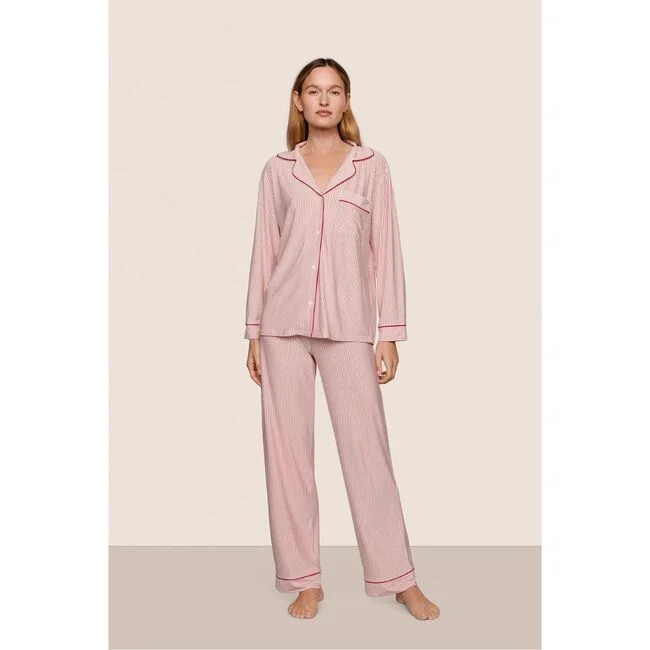 Eberjey | Gisele Printed TENCEL Modal Long Pajama Set, DUO STRIPE HOLLYRED/HOLLYRED, Size Large) | Maisonette | Maisonette