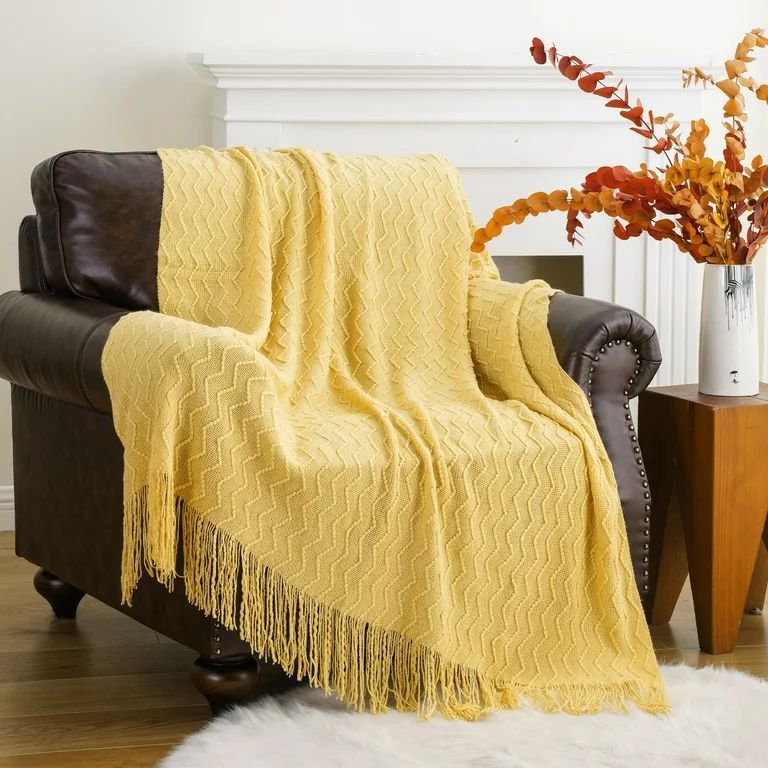 Battilo Yellow Throw Blanket Acrylic Decor Throws,Spring Decorative Knitted Blanket, Housewarming... | Walmart (US)