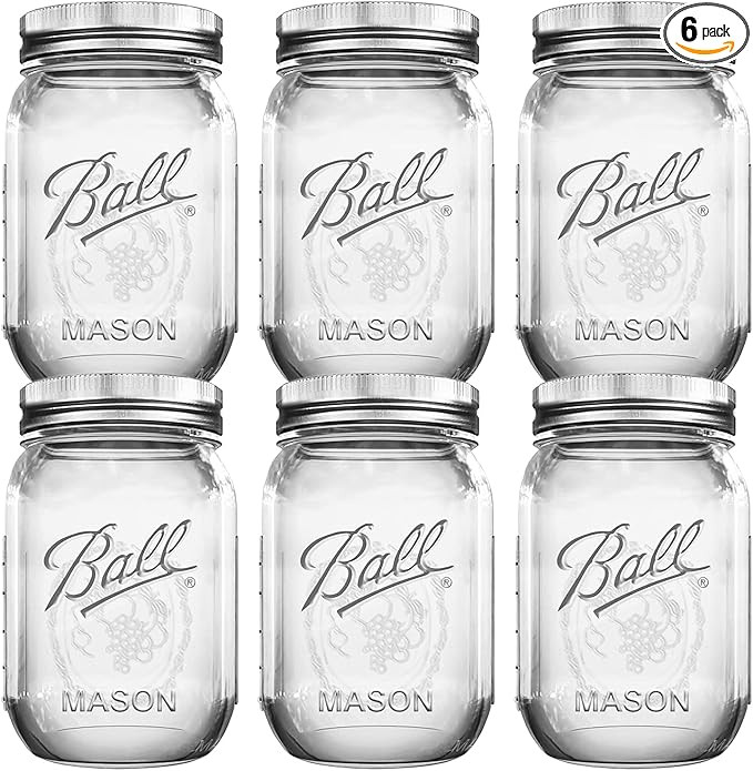 Regular Mouth Mason Jars 16 oz Bundle with Non Slip Jar Opener brand BHL Jars Set of 6 - 16 Ounce... | Amazon (US)