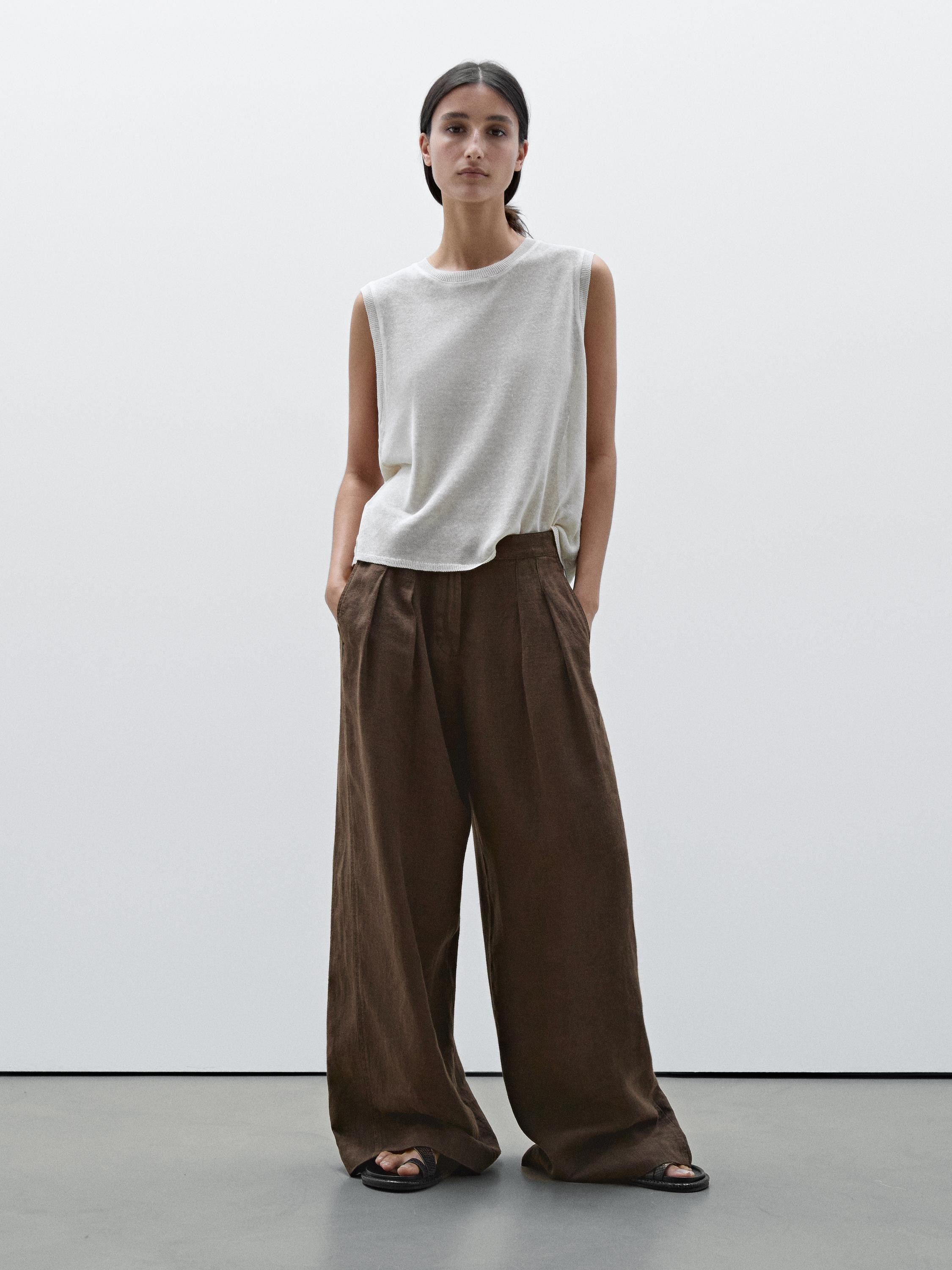 100% linen wide-leg trousers | Massimo Dutti US