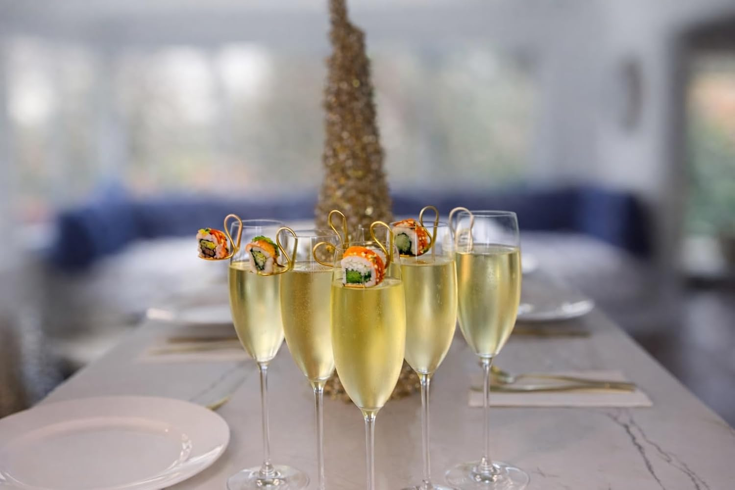 FluteSpoon™ Gold Appetizer Spoon for Champagne, Wine & Cocktails – Rim-Hanging Stainless Steel Serving Spoon – Set of 4 | Amazon (US)