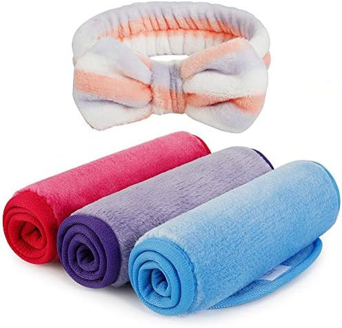 Makeup Remover Cloth 3 Pack + Spa Hairband 1 Pack - Reusable Microfiber Towel, Move Makeup Instan... | Amazon (US)
