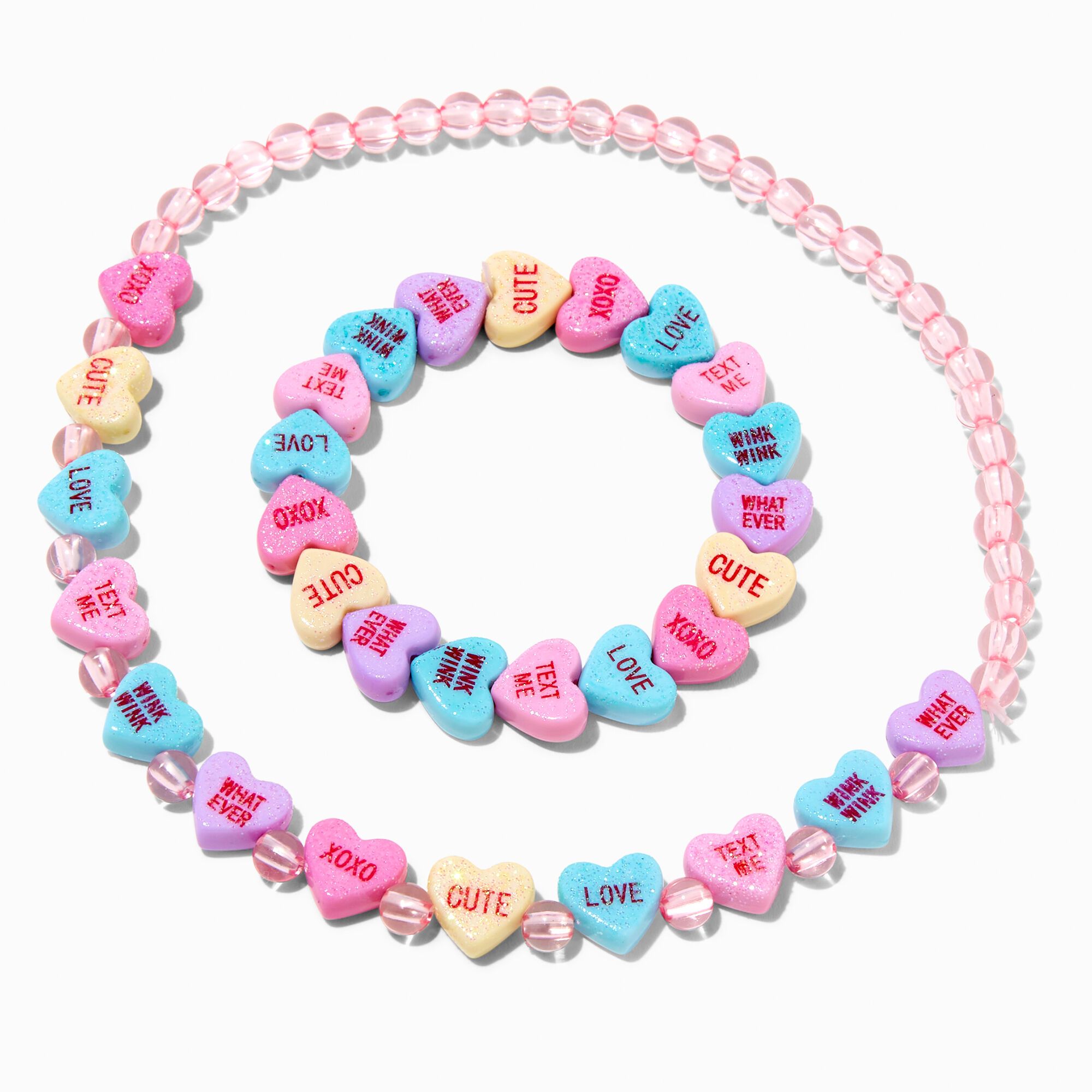 Valentine's Day Conversation Hearts Necklace & Bracelet Set - 2 Pack | Claire's (US)