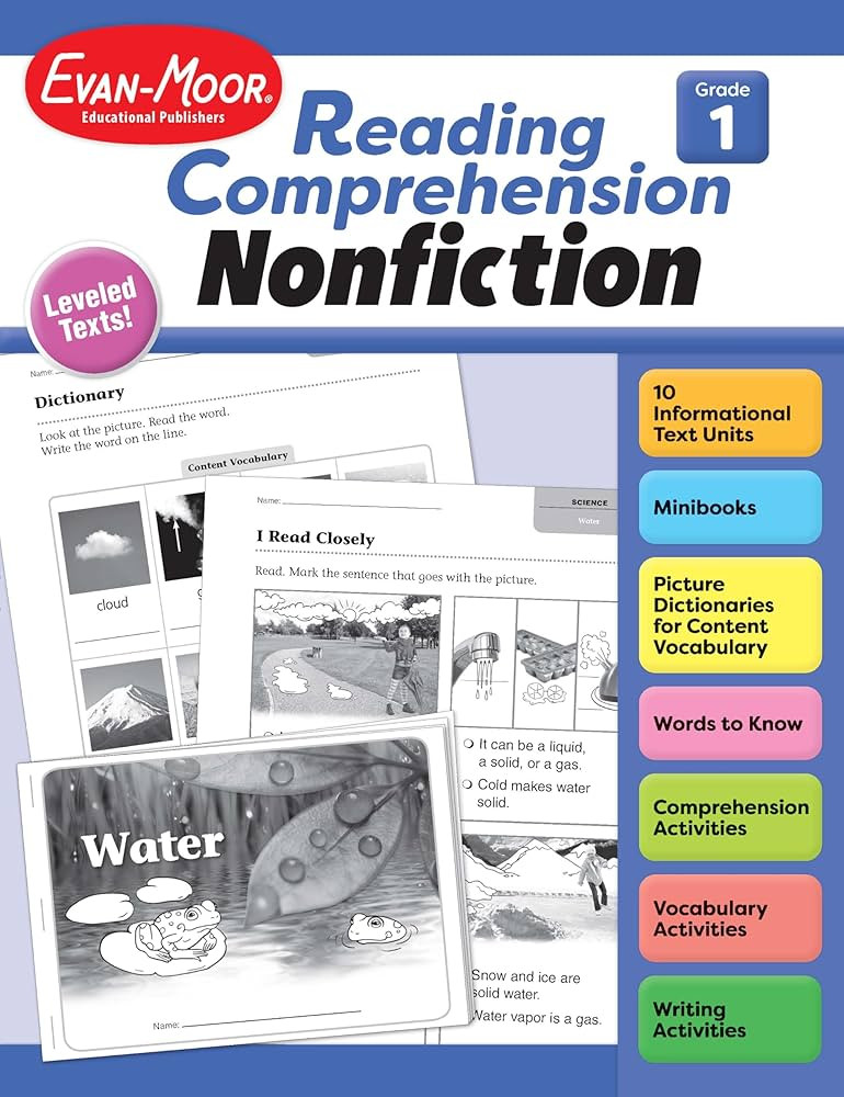 Evan-Moor Reading Comprehension: Nonfiction, Grade 1 - Homeschooling and Classroom Resource Workb... | Amazon (US)