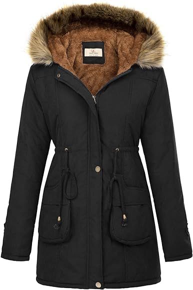 GRACE KARIN Women's Winter Coats Fleece Parkas Anoraks Hooded Military Jacket Coats M Black | Amazon (US)