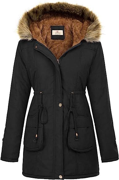 GRACE KARIN Women's Winter Coats Fleece Parkas Anoraks Hooded Military Jacket Coats M Black | Amazon (US)