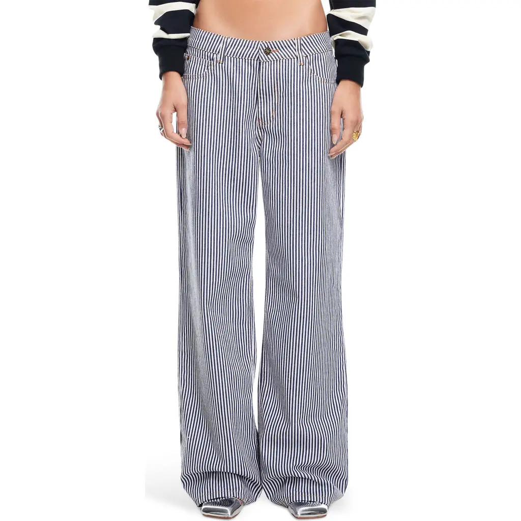 LIONESS Top Model Stripe Low Rise Baggy Jeans in Navy Stripe at Nordstrom, Size Small | Nordstrom