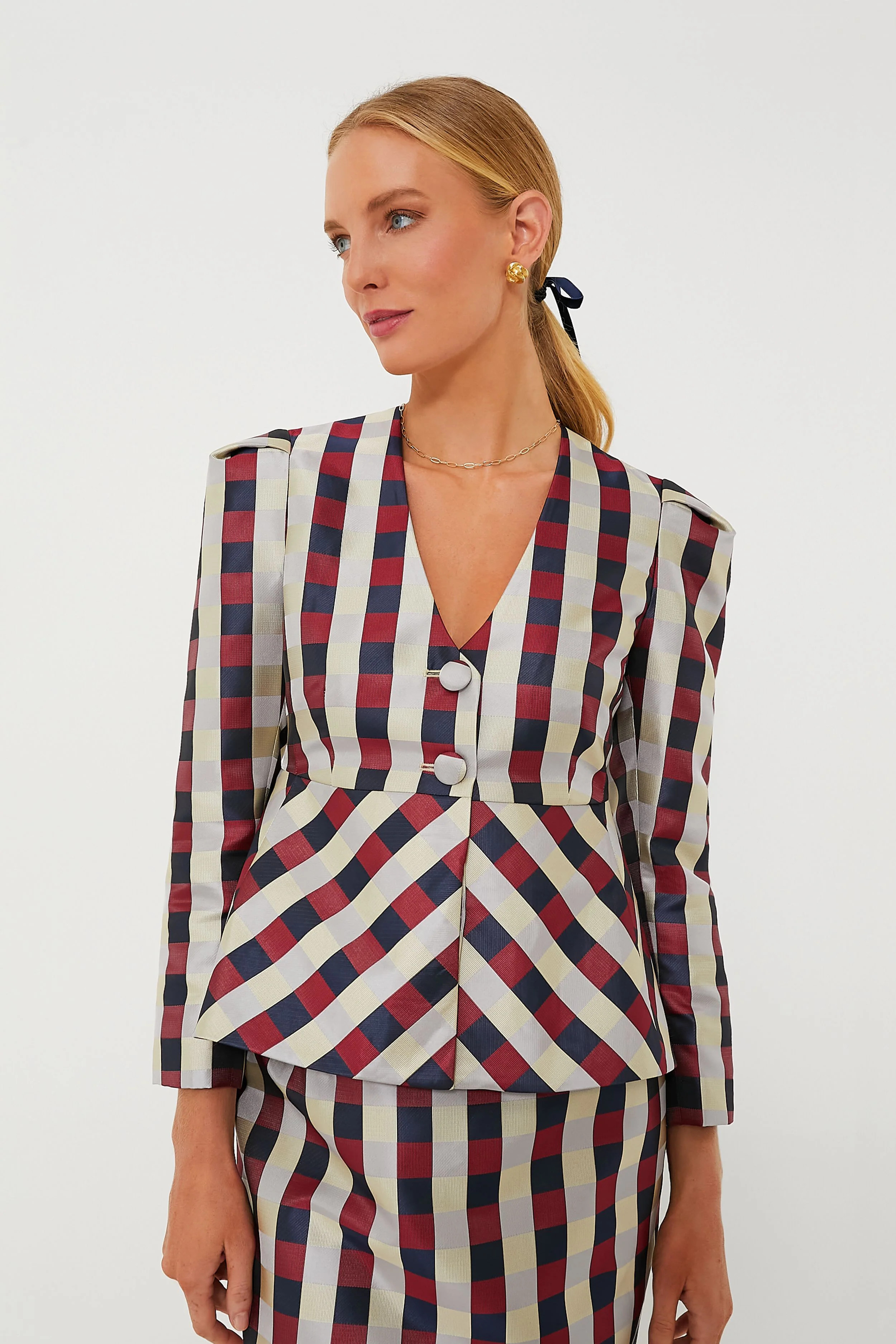 Bordeaux Check Jacquard Zoey Top | Tuckernuck (US)