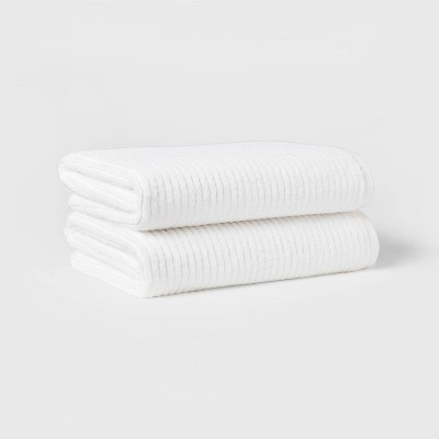 2pk Quick Dry Ribbed Bath Towel Set White - Threshold™: Cotton Terry, Midweight 450-550 GSM, Machine Washable | Target