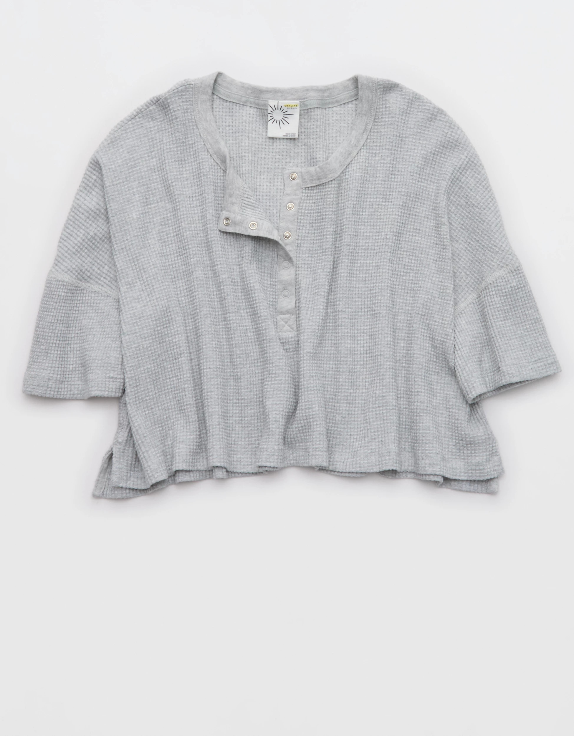 OFFLINE By Aerie Wow! Waffle Cropped Henley Short Sleeve T-Shirt | Aerie