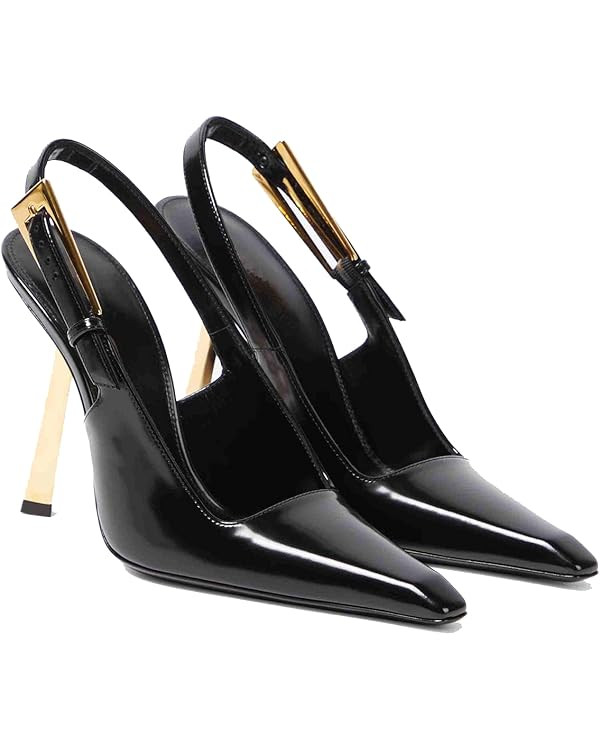 THESHY Women's Slingback Stiletto High Heels Square Toe Metal Buckle Pumps Backless Patent Leathe... | Amazon (US)