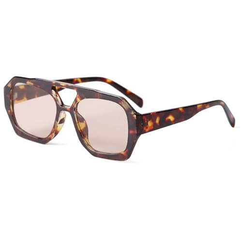 ADE WU Trendy Square Aviator Sunglasses for Women Thick Frame Double Bridge Geometric Sun Glasses | Amazon (US)