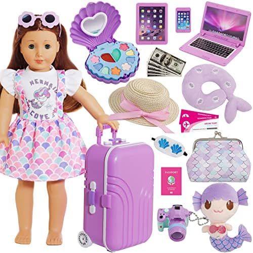 Srua Don American 18 Inch Girl Doll Suitcase Travel Luggage Play Set, 18" Doll Mermaid Theme Trav... | Amazon (US)