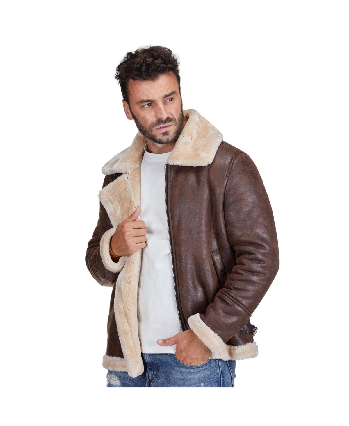 Braveman Men's Faux Shearling Bomber Jacket - Dark brown | Macy's