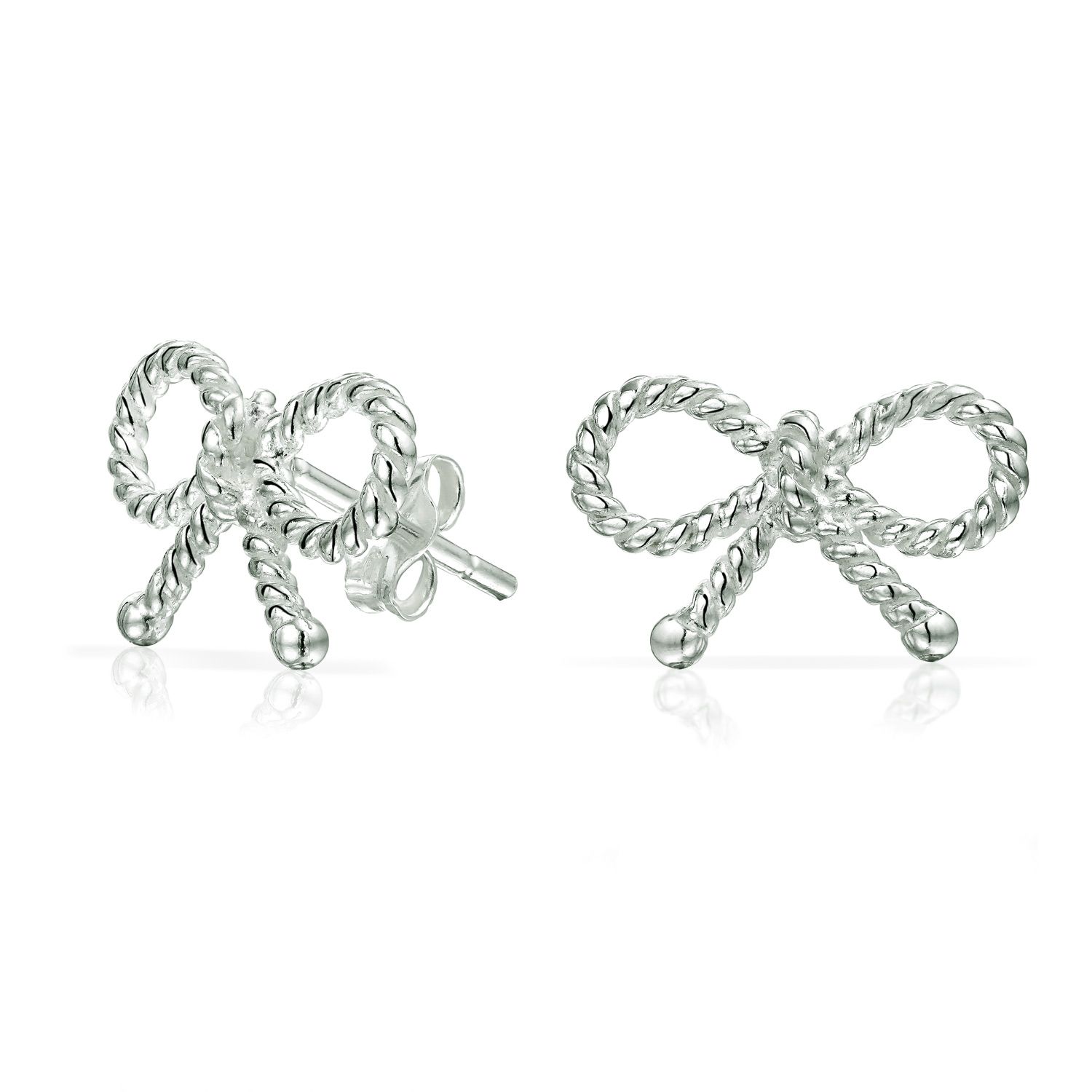 925 Sterling Silver Twisted Ribbon Bow Stud Earrings Petite - Walmart.com | Walmart (US)