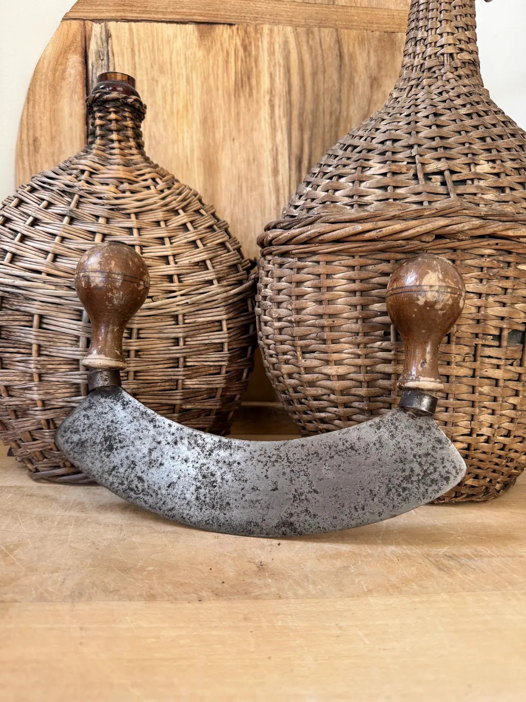 Antique French Mezzaluna Herb Chopper | Double Wooden Handles | Hand-forged Steel Blade | Primiti... | Etsy (US)