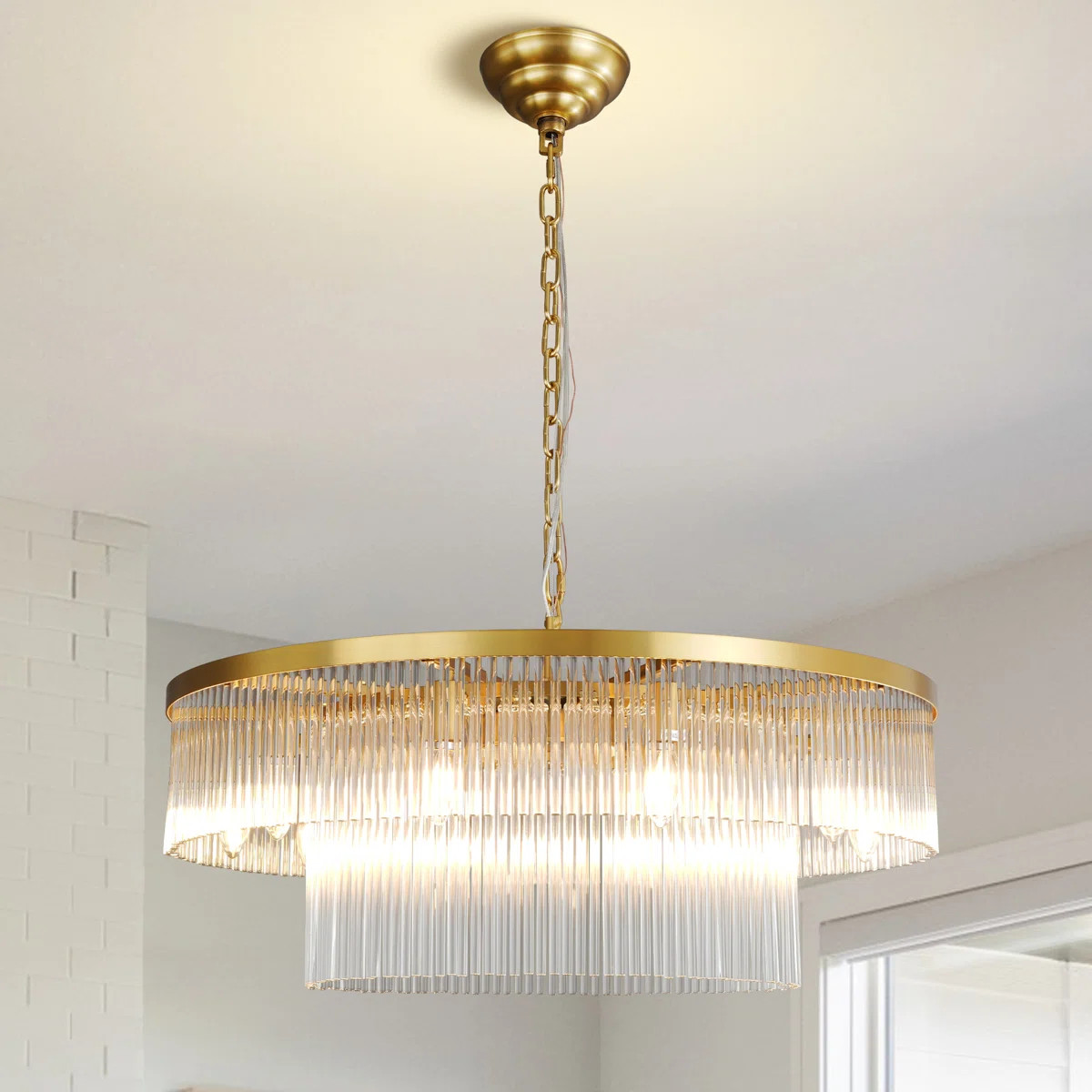 31.5"  2-Tier Round Cylinder Glass Chandeliers For Dining Room, Kitchen Island, Foyer | Wayfair North America
