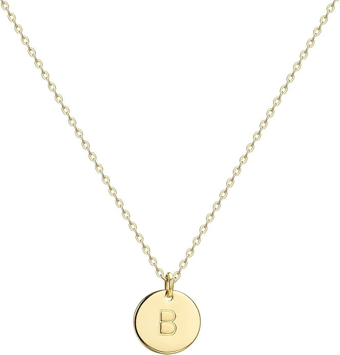 Valloey Rover Gold Initial Pendant Necklace, 14K Gold Filled Disc Double Side Engraved 16.5" Adju... | Amazon (US)