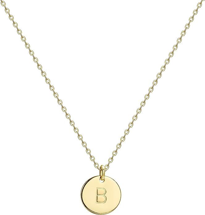 Valloey Rover Gold Initial Pendant Necklace, 14K Gold Filled Disc Double Side Engraved 16.5" Adju... | Amazon (US)