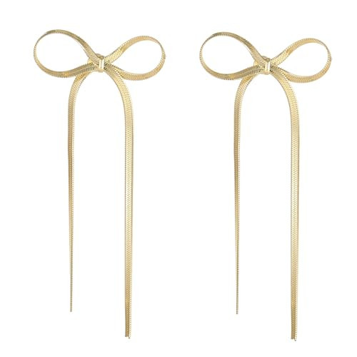 Gold Bow Drop Dangle Statement Earrings for Women Long Tassel Chain Dangling Earrings Jewelry | Amazon (US)