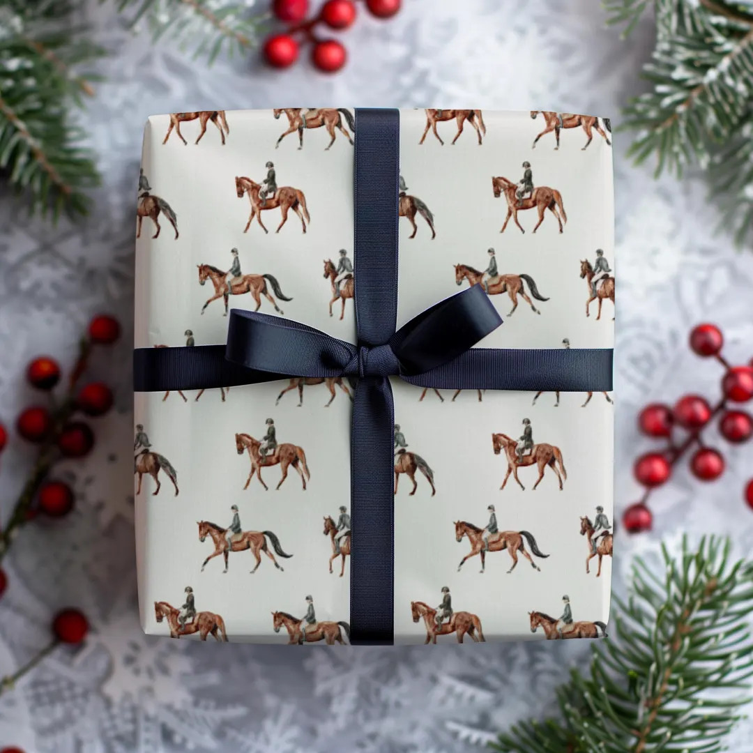 Equestrian Horse and Rider Gift Wrapping Paper, Cream Background Minimal Aesthetic Traditional, A... | Etsy (US)