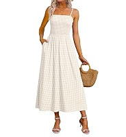 OFEEFAN Womens Spaghetti Strap Maxi Dresses Smocked with Pockets 2026 Summer Spring Casual Boho B... | Amazon (US)