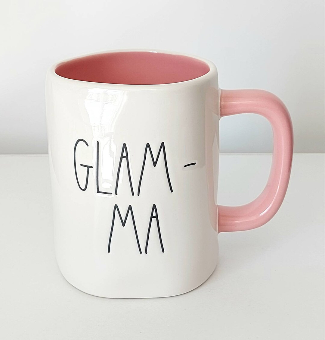 Rae Dunn GLAM-MA Coffee Tea Mug Cup 18 Oz Ceramic White & Pink Glossy Finish NEW | Etsy (US)
